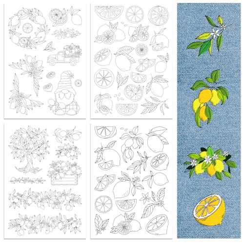Peacoblue Lemon Stick and Stitch Embroidery Patterns, Water Soluble - color: Lemon