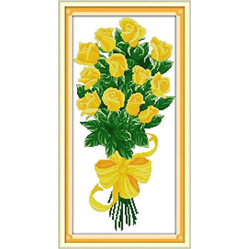 Cross Stitch Kits for Beginners DIY Crossstitching Preprinted Kits Pattern Needlepoint Embroidery Craft Kits 14CT 2 Strands-11×20.5 inch，Gift (Yellow) - color: 11×20.5 inch，Gift (yellow)