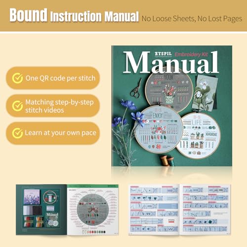ETSPIL Embroidery Kit for Beginners, 4K Step-by-Step Video, Adults, Gift - color: simple B
