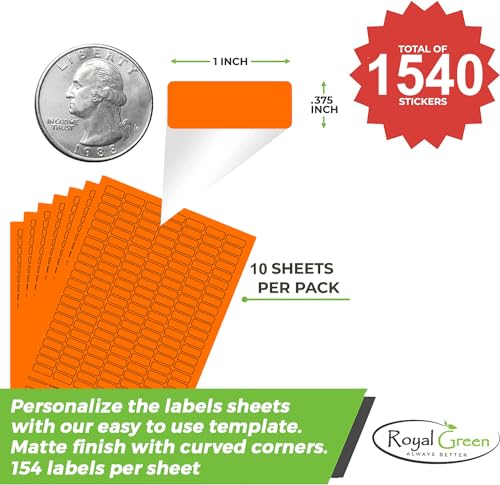 Royal Green Printable Rectangle Labels, 1 x 0.375 Inch - 1540 Pack - color: Neon Orange, size: 1540