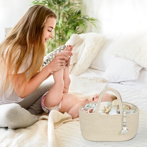 XUANGUO Large Cotton Rope Baby Diaper Caddy Organizer Basket Oatmeal - color: oatmeal, size: Large