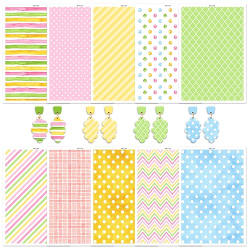 9 Pcs Transfer Paper for Earrings & Polymer Clay, Strips, Dots, Waves,Grids Pattern Water Soluble Transfer Sheet for Polymer Clay DIY Art Crafts Jewelry Earrings Making Supplies 5.82X3.9in