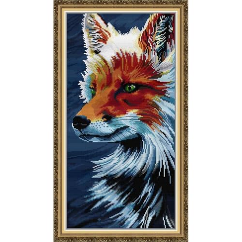JOYSEWING Fox Counted Cross Stitch Stamped Kits Printed Embroidery Starter Kits for Beginners DIY GIF Home Decoration Set Printed Pattern Canvas DMC 11CT (Wolf (11CT) 13.39 ×23.62 inch) - color: Wolf (11CT) 13.39 ×23.62 inch