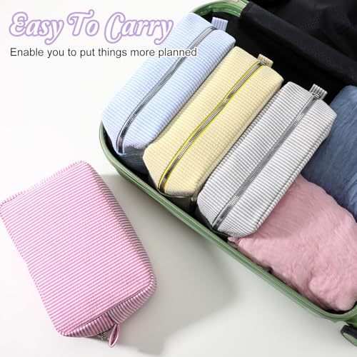 6 Pcs Seersucker Makeup Bags Striped Pouch Set for Women Bridesmaid