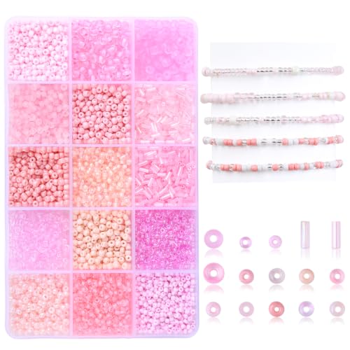 Pink Seed Beads for Jewelry Making Glass Bugle Beads for DIY Craft - color: Pink