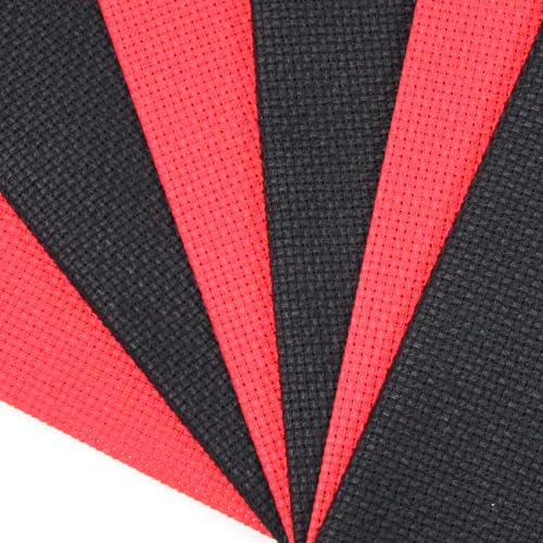 KCS 4/6 pc of 12" x 18" 30cmx45cm 16CT Counted Cotton Aida Cloth Cross Stitch Fabric (Red+Black, 6 pc) - color: Red+black, size: 6 pc