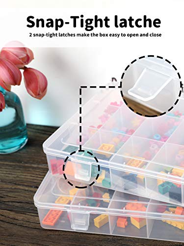 UHOUSE 2 PCS Clear Plastic Organizer Box，18 Grids Bead Storage Bins