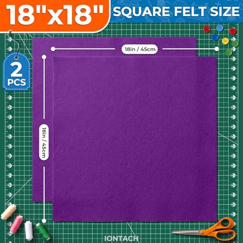 IONTACH 18" X 18" Soft Felt Sheets 1.6mm Thick (2 Packs, Purple) - color: Purple