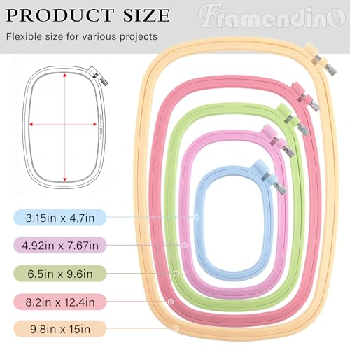 Framendino, 5 Pack Size Square Embroidery Hoops Plastic Cross Stitch Hoop Reusable Frames Rings for DIY Sewing Project(5 Colors2)