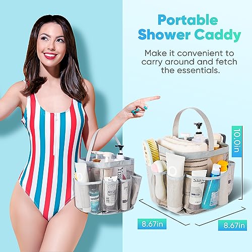 EUDELE Mesh Shower Caddy Portable for College Dorm Room Essentials,Portable Shower Caddy Dorm with 9-Pocket Large Capacity, Shower Bag for Beach, Swimming, Gym, Travel essentials, Grey - color: All Grey