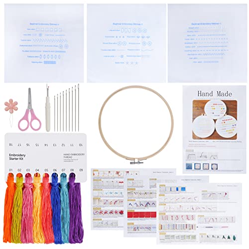 Lystaii Beginners Embroidery Stitch Practice kit, 3 Sets Embroidery Kit for Beginners to Learn 30 Different Stitches for Craft Lover Easy to Follow with Instructions Embroidery Skill Techniques