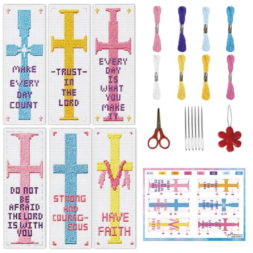 INFUNLY 6Pcs DIY Cross Stitch Bookmark Kit for Book Lovers Beginners - style: Cross