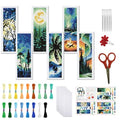 FREEBLOSS 6pcs Cross Stitch Bookmark Kit for Adult Beginners Stamped Night Landscape Cross Stitch Kits Embroidery Bookmarks Craft Kit with Instructions for Gift 11CT 8"x2.4" - style: Scenery
