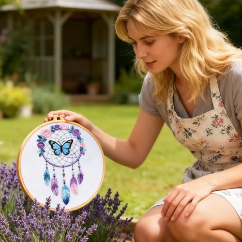 BEUNITONE 4 Set Dream Catcher Embroidery Kit for Beginners 7.9"x7.9" - style: D-Dreamcatcher