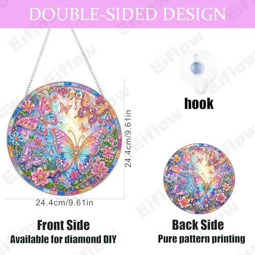 Eiflow Acrylic Diamond Art Hanging Kit for Adults Butterfly, DIY Diamonds Painting Door Hanger Ornament Kit Crystal Diamond Art Painting Wall Window Hanging Pendant - color: Butterflies