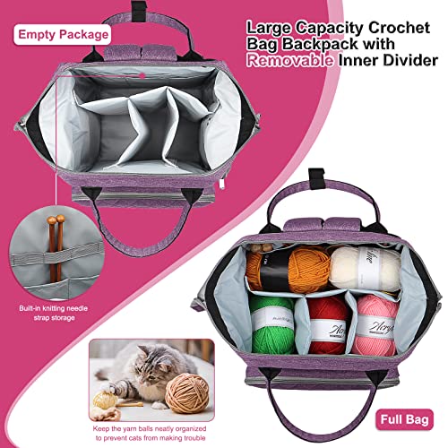 Coopay Knitting & Crochet Bag - Large Yarn Storage Backpack, Portable Organizer for Knitting Needles, Crochet Hooks & Supplies - color: Purple & Gray