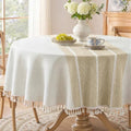 Softalker Fall Linen Round Tablecloth with Tassel, 55 x 55 Inch - color: Coffee Lines, size: 55" (Round)