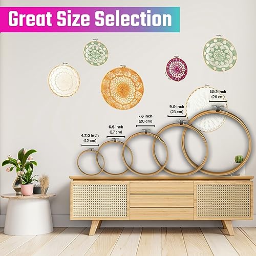 Embroidery Hoops 3 Pack Set: Premium Bamboo Wood Rings with Metal Tension Screw Brackets for DIY Cross Stitching, Sewing, Embroidered Craft Projects, Sizes 5, 7, 8, 9, & 10 in Diameter - style: 04 - 9 Inches