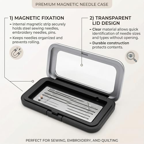 houlishu Magnetic Needle Case, Sewing Organizer with Clear Lid, Portable Storage Box for Embroidery Knitting Craft Thread Needles & Tools