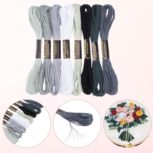 24 Skeins 6 Strands Variegated Grey Cross Stitch Threads Embroidery Floss Gradient Friendship Bracelets Yarn String Bulk with Floss Bobbins for Hand Sewing Jewelry Knitting Crafts Crochet - color: Dark Gray