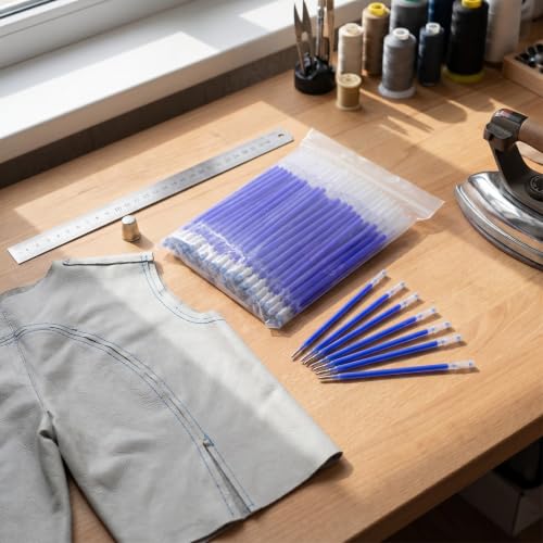 100pcs Heat Erasable Pen Refills, 100pcs Blue High Temperature Disappearing Pen, Heat Erasable Marker Tailoring Accessories for Dressmaking Tailors Sewing Quilting Tool