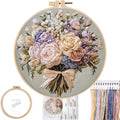 FONNUY Bouquet Flowers Embroidery Kit for Beginners, Pre-Stamped Pattern Kits for Adults with Hoop, Easy to Follow Color Thread Needlework, 8'' Hoop (Timeless Elegance) - style: Timeless Elegance