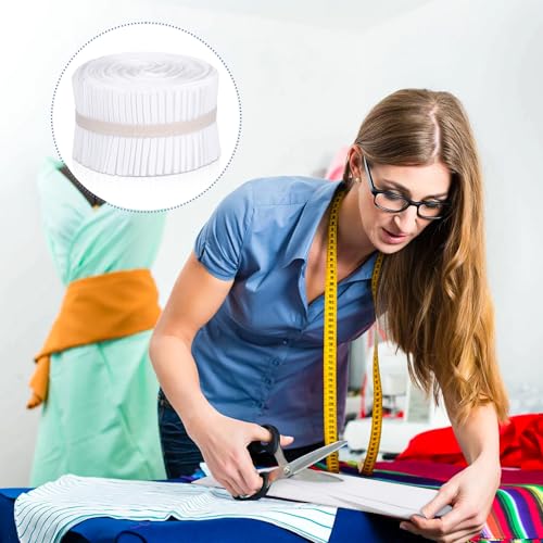 50 Pcs White Jelly Cotton Fabric Roll 2.56 Inch Cotton Fabric Quilting Strips Jelly Patchwork Precut Strips Solid Color Patchwork Rolls for DIY Quilting and Sewing Projects