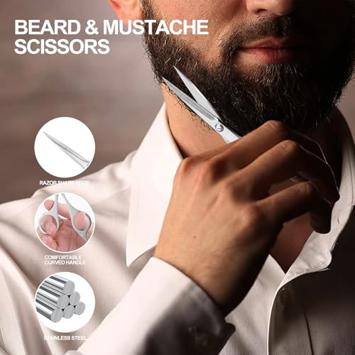 4.9-inch Professional Grooming Scissors for Men Facial Hair Removalr - color: Silver