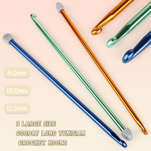 Coopay Tunisian Crochet Hook Set - Extra Long Crochet Hooks 9mm 10mm 11mm - color: Large Tunisian Crochet Hook Set