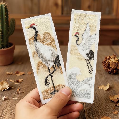 FREEBLOSS 6 Set Cross Stitch Bookmark Kit 11 CT Complete Stamped Cross Stitch Kit DIY Embroidery Bookmark Kits for Adult Beginners with Instructions, Crane Pattern, 6 x 20 cm/8" x 2.4" - style: Crane