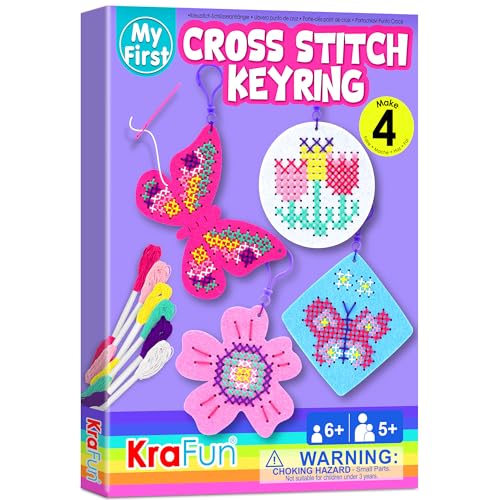 KRAFUN Butterfly & Flower Cross Stitch Kit for Kids Age 5+ - color: Butterfly