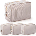Sanwuta 3 Pcs Seersucker Makeup Bags, Khaki - color: Khaki
