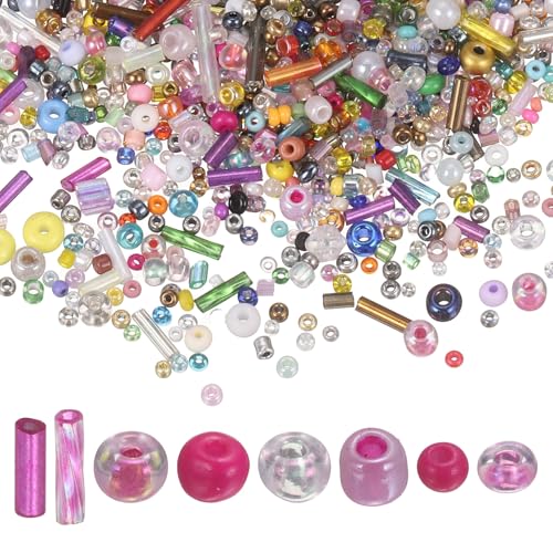 MECCANIXITY 5000 Pcs Mixed Glass Seed Beads, 1.5-6mm Mini Loose Glass Bugle Spacer Bead Embroidery Beads for DIY Craft Projects Earrings Necklaces Bracelets Jewelry Making, Mixed Color - color: Mixed Color