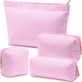 Sanwuta 4 Pcs Seersucker Pouch Striped Makeup Bag Set, Light Pink - color: Light Pink