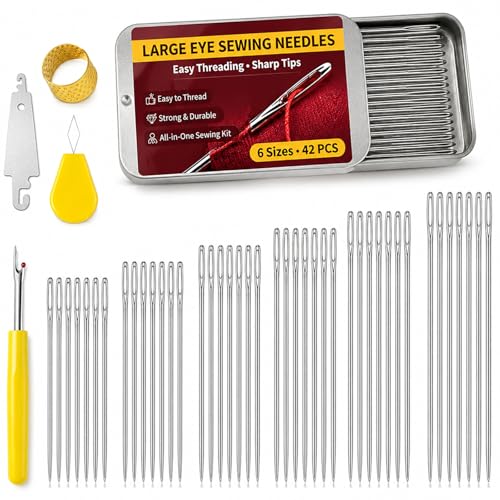 Hand Sewing Needles, 46 Pcs Large Eye Sewing Kit with 6 Sizes