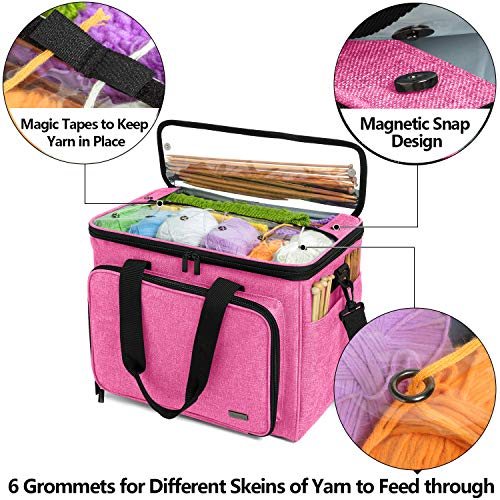 Teamoy Knitting Bag, Yarn Storage Organizer Crochet Bag Tote, Pink - color: Pink