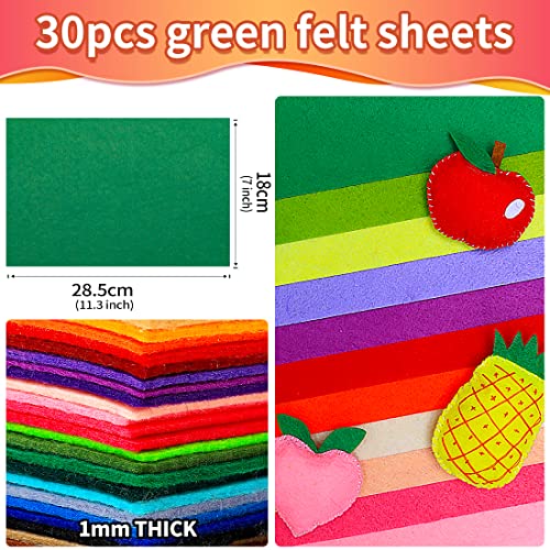 IOOLEEM Green Felt Sheets, 30pcs Pre-Cut 7"x11.3" (Close to A4 Size) for Crafts and Sewing - color: Green, size: Plain 7x11.3 inches (18x28.5cm)