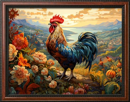 Leczany Cross Stitch Stamped Kit for Adults - Colorful Rooster | DIY Embroidery Starter Patterns Craft Kit Needlepoint for Beginner | 11CT, 3 Strands | 17.3x13 inches - color: 11CT Stamped kits, Colorful Rooster 17.3x13 inches