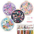 Harimau Adult Beginner Embroidery Starter Kit, Complete Set with 4 Patterns, 2 Hoops, Needles, Scissors, Instruction Guide & Stitching Video Tutorials - color: Floral1 pattern