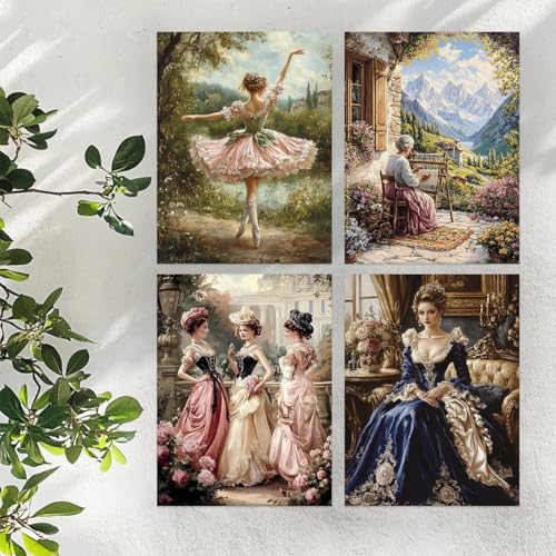 4 Packs Creative Elegant Ladies Theme Cross Stitch Painting Kits for Beginners Stamped Cross-Stitch Supplies Needlework preprint Embroidery Kits for Adults DIY Needlepoint Kits Embroidery Patterns