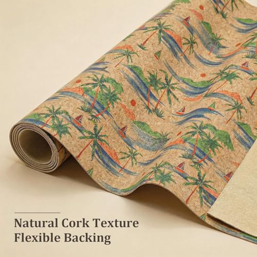 SORENCUT Patterned Cork Fabric by the Yard for Sewing – Blue Palm Abstract Cork Leather Fabric Sheet with Flexible Backing for DIY Crafts, Earrings, Bags, Wallets & Handmade Accessories, 12.5 x 54 in - color: Blue Palm Abstract