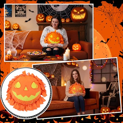 Weysat 6 Sets Halloween Pumpkin Tied Pillow Craft Kit Jack-O'-Lantern DIY Pillow Craft Gifts with Pumpkin for Halloween Home Decorative Couch Sofa Classroom Giveaways - style: Halloween Pumpkin