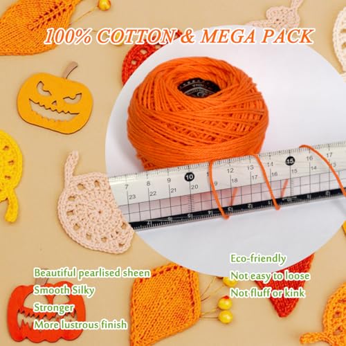 Soft 10 Pearl Cotton Crochet Thread in Balls,Size 3 Rainbow Classic Colors Crochet Thread for Crochet Hardanger Cross Stitch Needlepoint Hand Embroidery (Orange Yellow) - color: Orange yellow