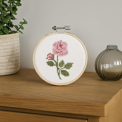 DUTCH STITCH BROTHERS - Rose Counted Cross Stitch 4" Hoop and Pattern Included - Cross Stitching Kits for Adults Advanced and Beginners - color: DSB030 Aida