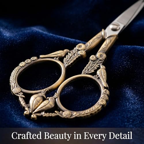 Crochet Scissors with Cover – Antique Bronze Vintage Small Embroidery Scissors, Sharp Bird Craft Scissors for Yarn Thread Sewing Needlework, Pretty Gift for Crocheter Quilter, 4.6 Inch - color: Bronze