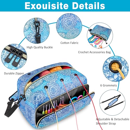 IBFUN Crochet Yarn Knitting Bag Organizer for Knit Accessories Hooks - color: L-Glacier Blue, size: Large