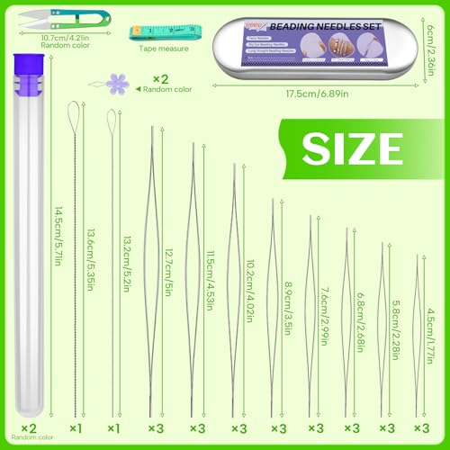 UOOU 32 Pcs Beading Needles Set, 8 Sizes Big Eye Bead Needles - color: Silver-32 Pcs
