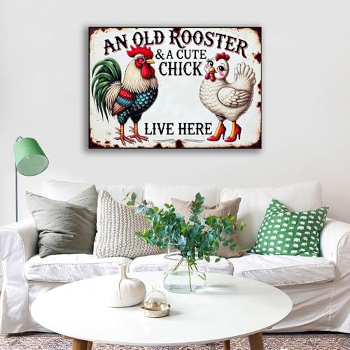 an Old Rooster & A Cute Chick Live Here Chicken Stamped Cross Stitch Kits