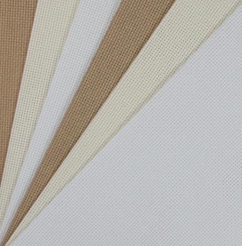 KCS 4/6 pc of 12" x 18"(30cmx45cm) 18CT Counted Cotton Aida Cloth Cross Stitch Fabric (6 pc, White+Cream+Khaki) - color: White+cream+khaki, size: 6 pc