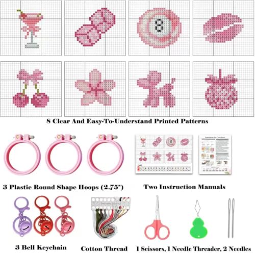 8 Pack Pink Stamped Cross Stitch Kits for Adults Beginners with Frame - color: pink